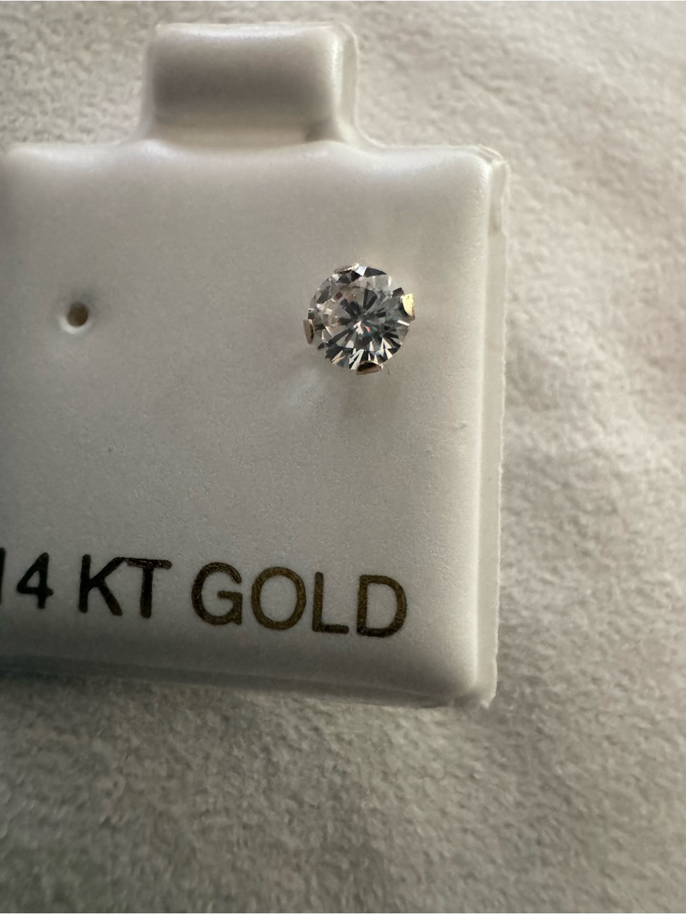 14K Gold Single Solitaire Stud Signed Earring, 4mm